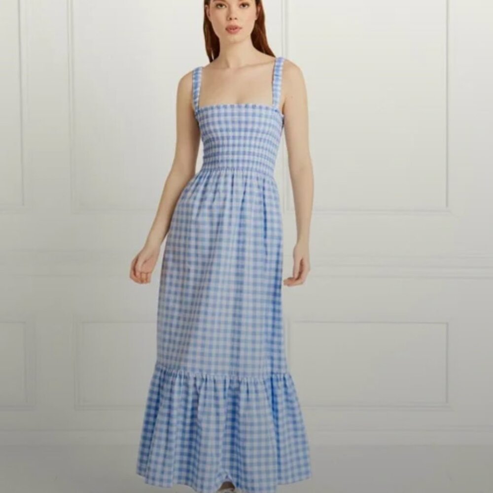 Hill House Hill House The Anjuli Nap Dress - Blue Clip Dot Check